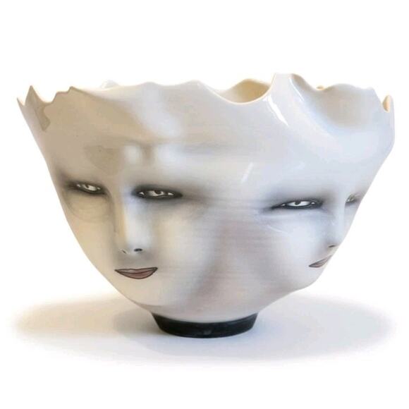 Bing Gleitsman Porcelain 3D Four Faced Bowl/Vase Post Modern Oddities Décor EUC - Picture 1 of 16